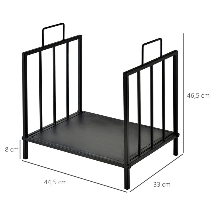 Prateleira de lenha para lareira tradicional Armazenamento de madeira com alças 44,5x33x46,5 cm Preto