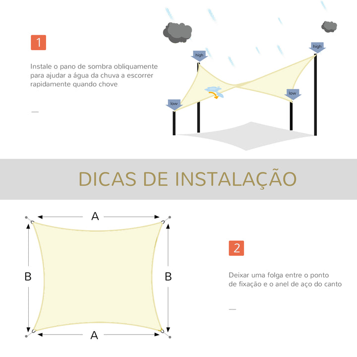 Toldo Vela 3x4m Quadrado para Terraço Jardim Camping creme