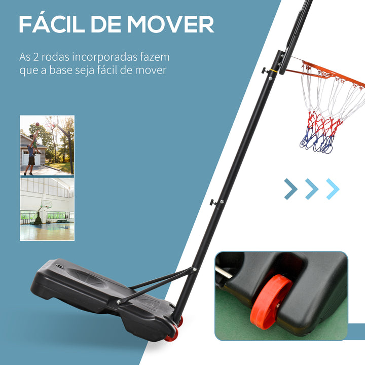 Cesta de Basquetebol Ajustável de 160-210cm Aro de Basquetebol com Suporte de Aço Base Recarregável 2 Rodas para Crianças e Adultos 75x83x261cm Vermelho e Preto