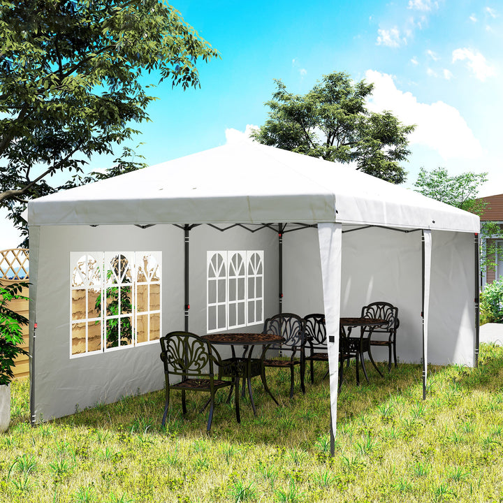Tenda Dobrável 6x3 m Pop-up com 4 Laterais Desmontáveis Tenda de Jardim com 2 Janelas Visíveis Saco de Transporte Impermeável Anti-UV Tenda para Campismo Festas Exterior Branco