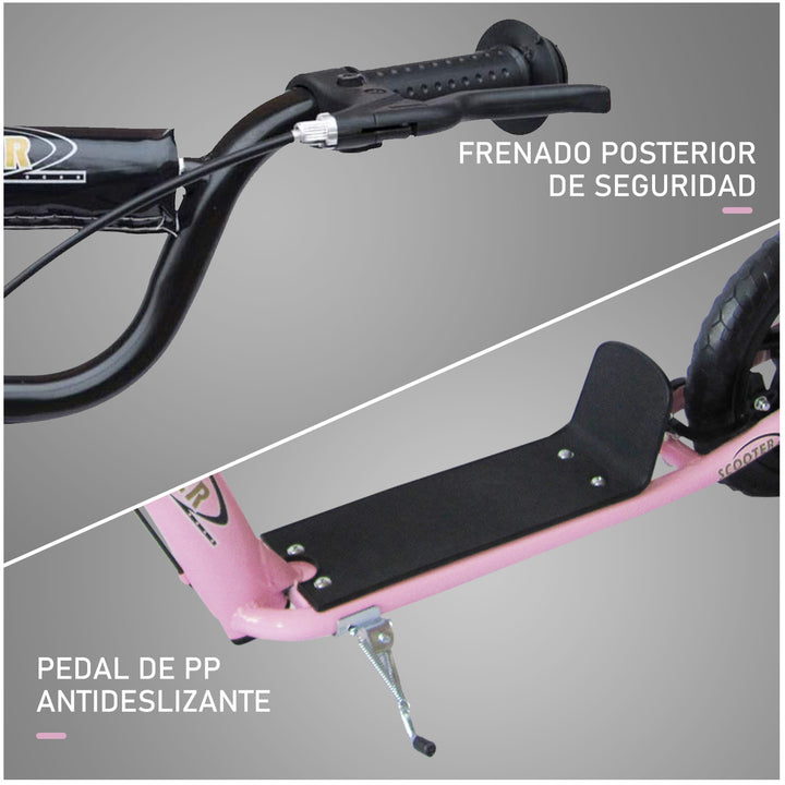 Trotinete para Crianças acima de 5 anos Scooter de 2 Rodas Grandes de 12 Polegadas com Freio e Guidão Ajustável em Altura Carga Máx. 100kg 120x52x80-88cm Rosa