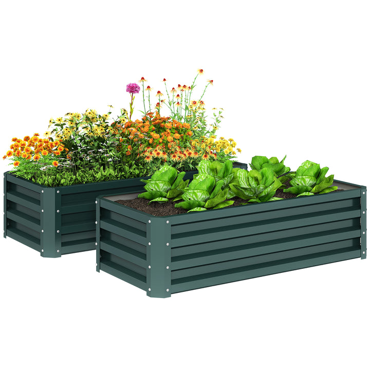 Conjunto de 2 Floreiras Grandes para Exterior em Aço Galvanizado Hortas Urbanas Floreiras Elevadas para Plantas Flores, Terraço Jardim, Resistente às Intempéries 110x50x30 cm Verde