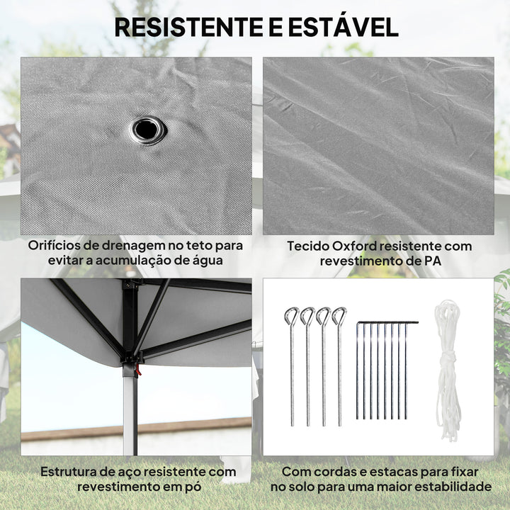 Tenda Dobrável 3,3x3,3 m Pop-Up, Pérgola de Jardim com Altura Ajustável (3 Níveis), Teto Duplo, 4 Mosquiteiros Removíveis e Bolsa de Transporte, Impermeável, Anti-UV para Exterior, Cinzento Escuro