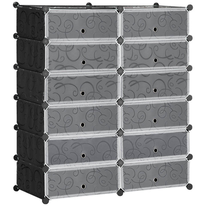 Sapateira Modular de Cubos de Plástico Armário Modular para Sapatos com 12 Cubos com Porta Desenho de DIY para Entrada Dormitório 94x37x108 cm Preto
