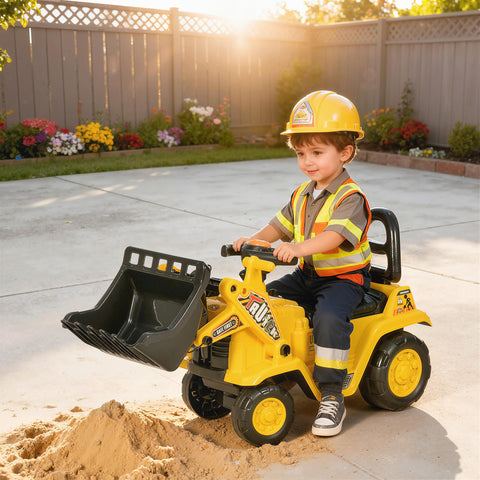 Carro Andador para Crianças de 18 a 48 Meses Escavadora para Crianças com Pá Dianteira Buzina Volante e Compartimento Oculto sob o Assento Carga 30 kg 80x26,5x39 cm Amarelo