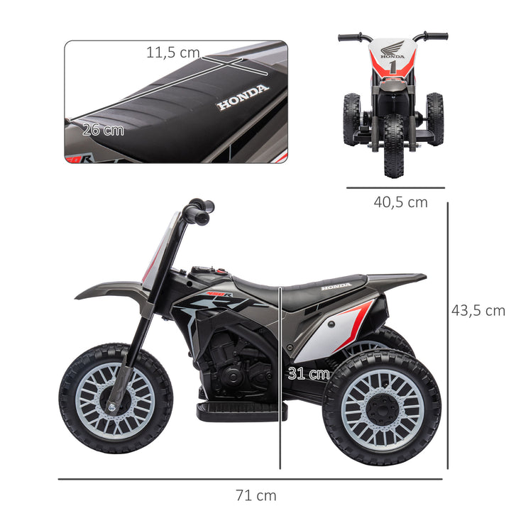 Mota Elétrica com Licença Honda CRF450RL para Crianças acima de 18 Meses Mota de Bateria 6V com Velocidade 3km/h Buzina e Som de Arranque Carga Máxima 25 kg 71x40,5x43,5 cm Cinza