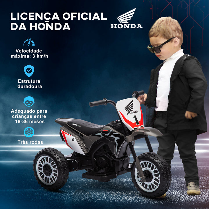 Mota Elétrica com Licença Honda CRF450RL para Crianças acima de 18 Meses Mota de Bateria 6V com Velocidade 3km/h Buzina e Som de Arranque Carga Máxima 25 kg 71x40,5x43,5 cm Cinza