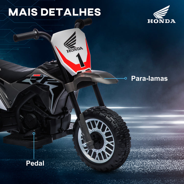 Mota Elétrica com Licença Honda CRF450RL para Crianças acima de 18 Meses Mota de Bateria 6V com Velocidade 3km/h Buzina e Som de Arranque Carga Máxima 25 kg 71x40,5x43,5 cm Cinza