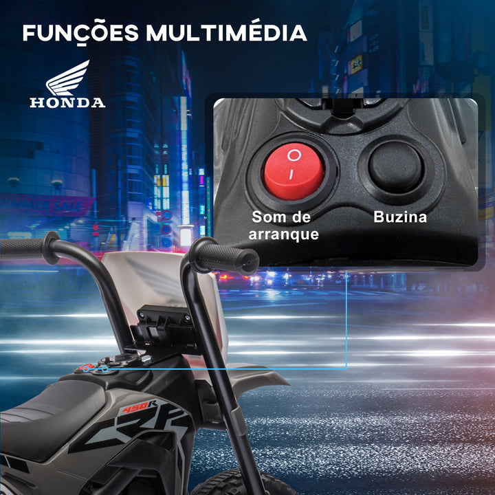 Mota Elétrica com Licença Honda CRF450RL para Crianças acima de 18 Meses Mota de Bateria 6V com Velocidade 3km/h Buzina e Som de Arranque Carga Máxima 25 kg 71x40,5x43,5 cm Cinza