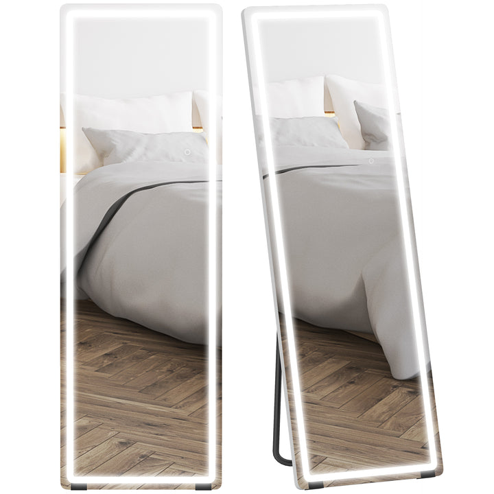 Espelho de Corpo Inteiro com Luzes 150x50 cm, Sem Moldura 3 Temperaturas de Cor Brilho Ajustável Independente de Pé ou Parede para Quarto Transparente