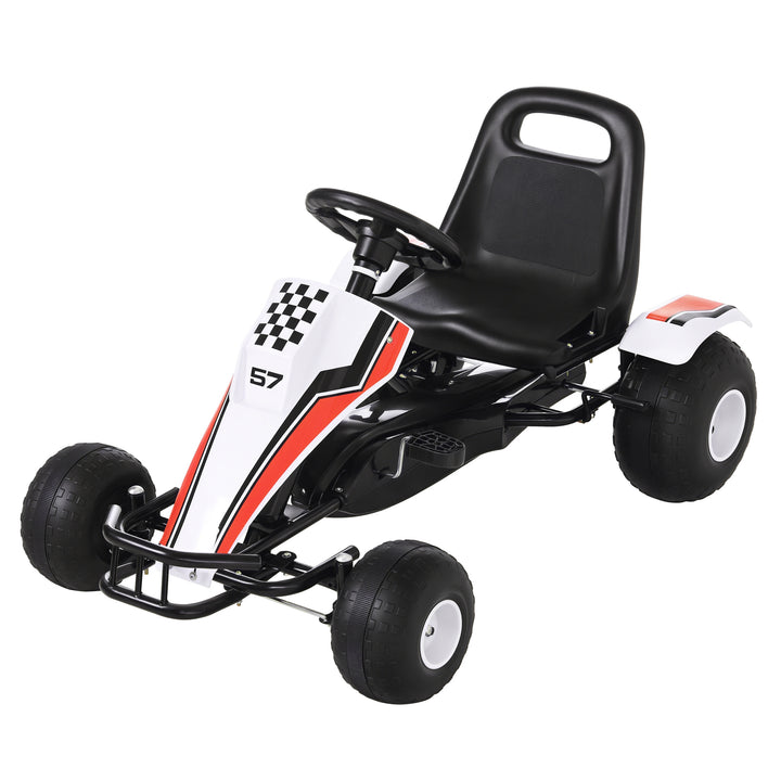 Go Kart a Pedais para Crianças acima de 3 Anos Carro de Pedais Infantil com Assento Ajustável e Freio de Mão 104x66x57cm Branco e Preto