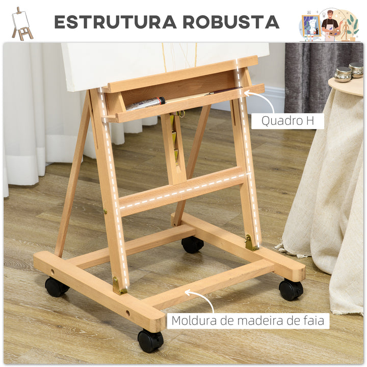 Cavalete de Pintura Dobrável 238 cm Cavalete de Madeira com Rodas Altura Ajustável Bandeja para Adultos Artistas Pintores Estudantes Madeira