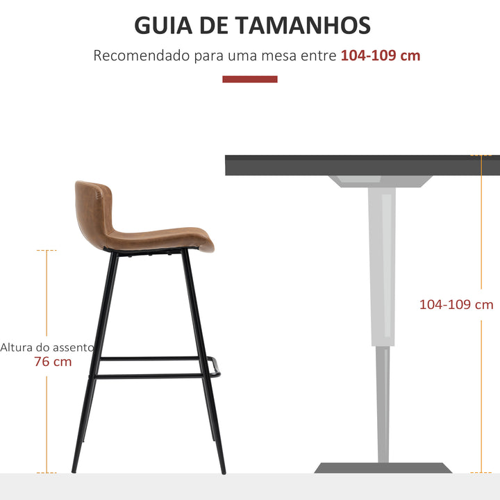 Conjunto de 2 Bancos Altos de Cozinha Bancos Altos de Cozinha com Encosto Estofado em PU Carga 120 kg para Bar Sala de Jantar 45x49x94,6 cm Marrom