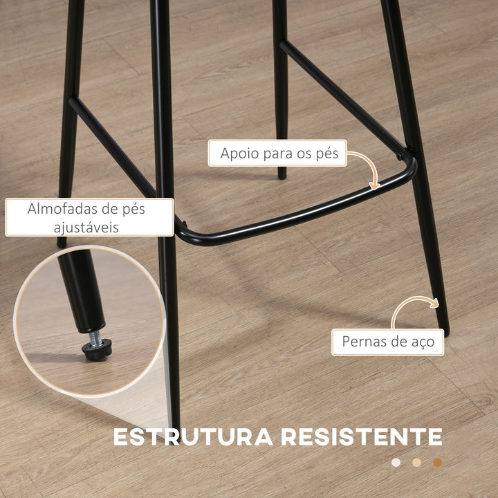 Conjunto de 2 Bancos Altos de Cozinha Bancos Altos de Cozinha com Encosto Estofado em PU Carga 120 kg para Bar Sala de Jantar 45x49x94,6 cm Marrom