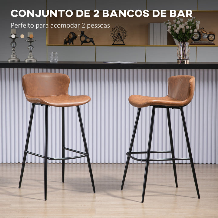 Conjunto de 2 Bancos Altos de Cozinha Bancos Altos de Cozinha com Encosto Estofado em PU Carga 120 kg para Bar Sala de Jantar 45x49x94,6 cm Marrom