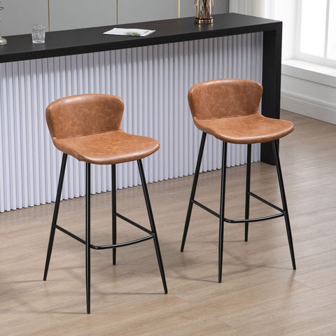 Conjunto de 2 Bancos Altos de Cozinha Bancos Altos de Cozinha com Encosto Estofado em PU Carga 120 kg para Bar Sala de Jantar 45x49x94,6 cm Marrom