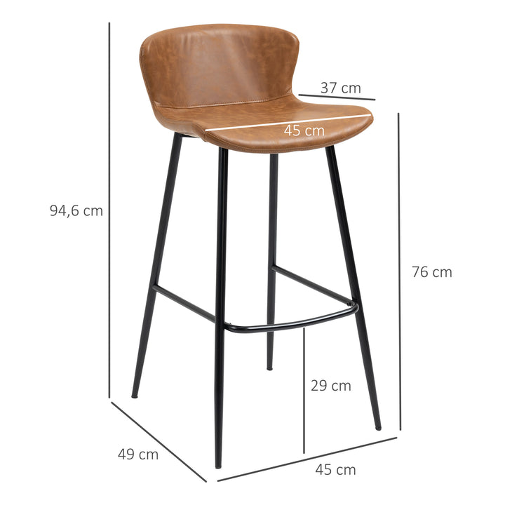 Conjunto de 2 Bancos Altos de Cozinha Bancos Altos de Cozinha com Encosto Estofado em PU Carga 120 kg para Bar Sala de Jantar 45x49x94,6 cm Marrom