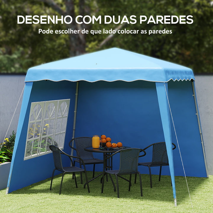 Tenda Dobrável com 2 Paredes Laterais 2,4x2,4 m Tenda de Jardim com Altura Ajustável Proteção UV50+ e Bolsa de Transporte para Exteriores Pátio Azul