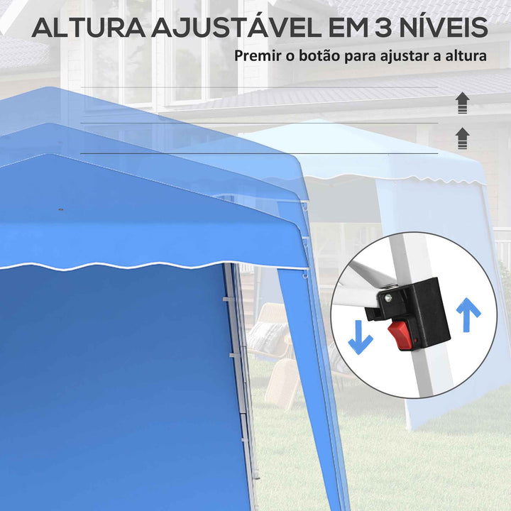 Tenda Dobrável com 2 Paredes Laterais 2,4x2,4 m Tenda de Jardim com Altura Ajustável Proteção UV50+ e Bolsa de Transporte para Exteriores Pátio Azul