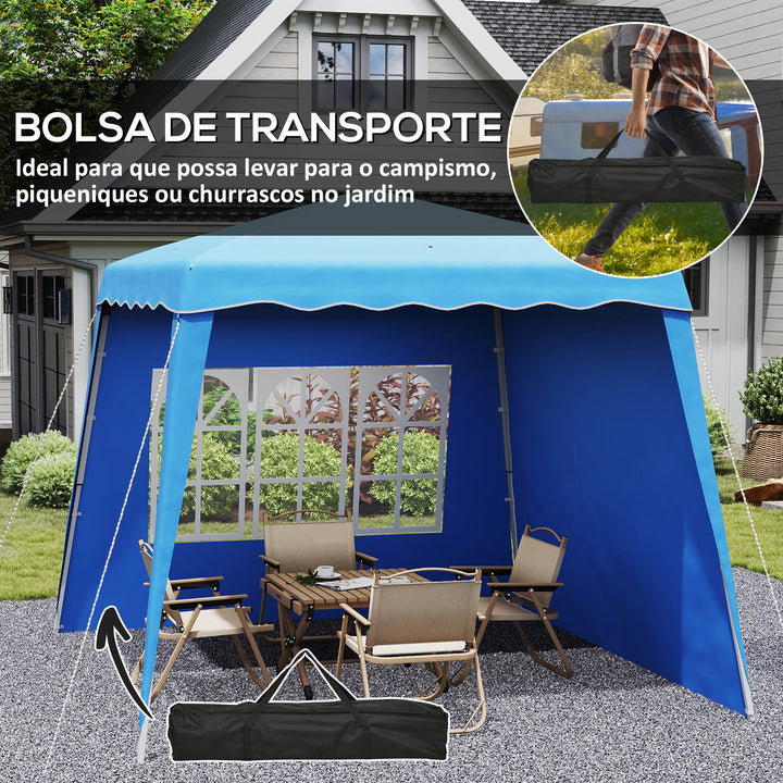 Tenda Dobrável com 2 Paredes Laterais 2,4x2,4 m Tenda de Jardim com Altura Ajustável Proteção UV50+ e Bolsa de Transporte para Exteriores Pátio Azul