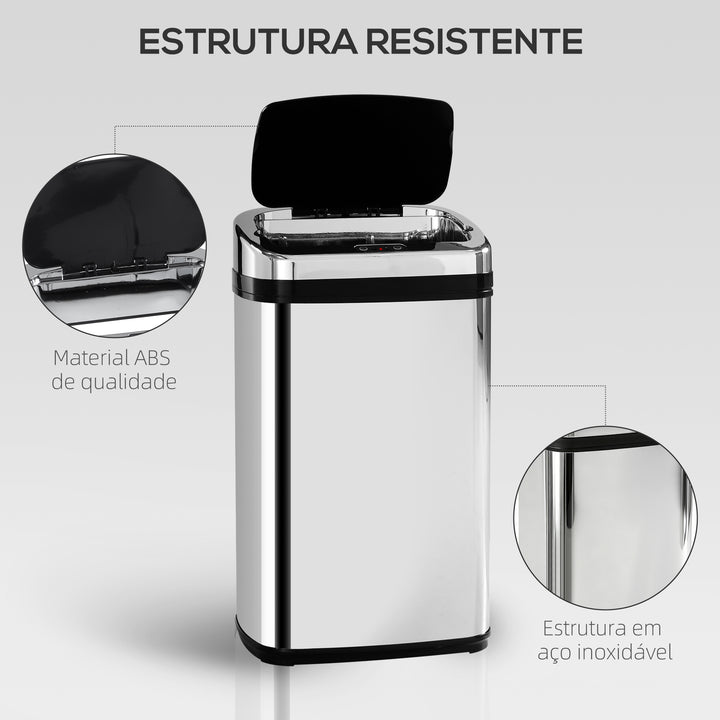 Caixote do lixo com Sensor de Movimento Automático- Cor: Prateado- Aço Inoxidável- 33 x 25 x 58 cm