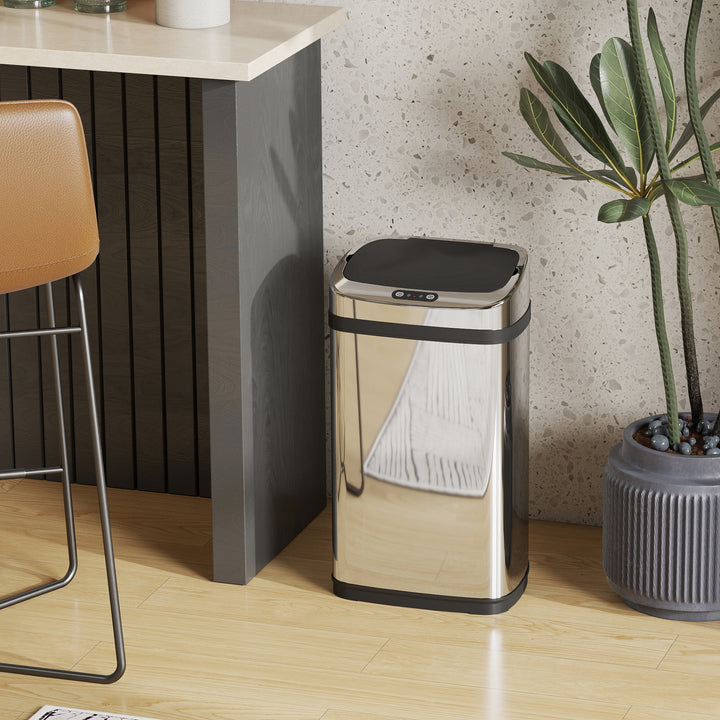Caixote do lixo com Sensor de Movimento Automático- Cor: Prateado- Aço Inoxidável- 33 x 25 x 58 cm