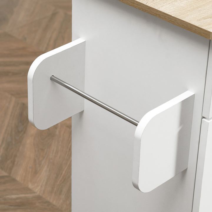 Carrinho de Cozinha com 1 Gaveta 2 Portas Suporte para Panos e Especies Carrinho Auxiliar com Rodas para Sala de Jantar Carga Máxima 105x36x85cm Branco
