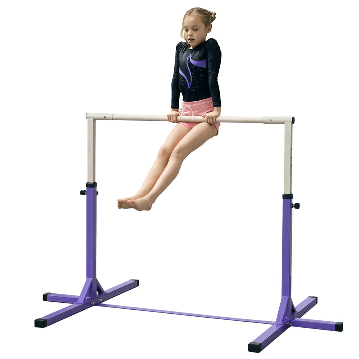 Barra de Ginástica para Crianças acima de 3 Anos Barra de Treino com Altura Ajustável 92-150 cm Barra Horizontal de Ginástica Carga 75 kg 194x121x150 cm Roxo