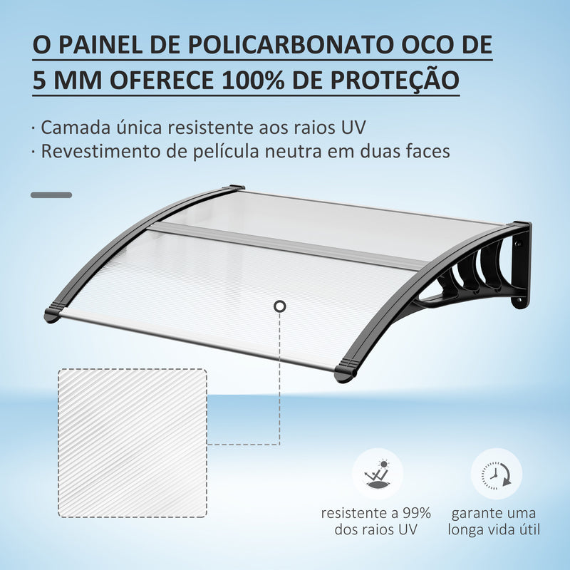 Marquise de Proteção 75x100 cm Marquise de Exterior para Portas e Janelas contra Sol e Chuva com Suporte de Liga de Alumínio Transparente e Preto