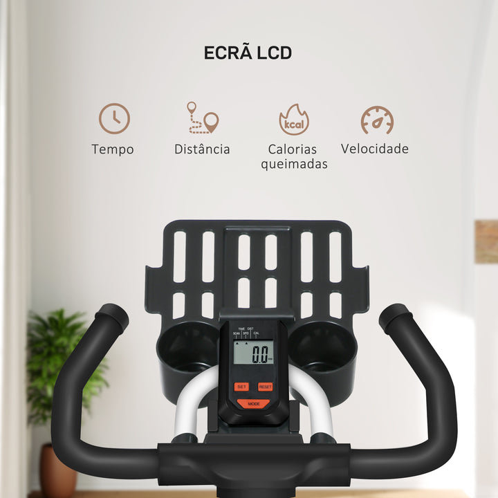 Bicicleta estática Spinning com tela LCD Sela ajustável Volante 8 kg Carga 100 kg 103x53x105-117,5 cm Branco