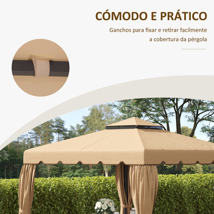 Cobertura de Substituição para Pérgola 300x300 cm Teto de Substituição para Pérgolas Exterior com Duplo Teto e 8 Orifícios de Drenagem Cáqui