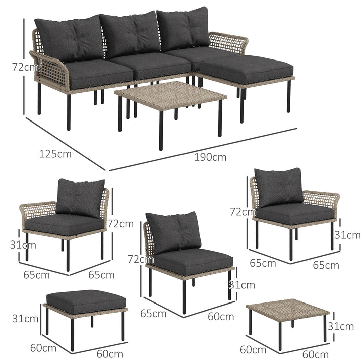 Conjunto de Jardim em Vime Sintético Conjunto de Móveis de Exterior com Sofá de 4 Módulos 1 Mesa de Centro e Almofadas Cinza