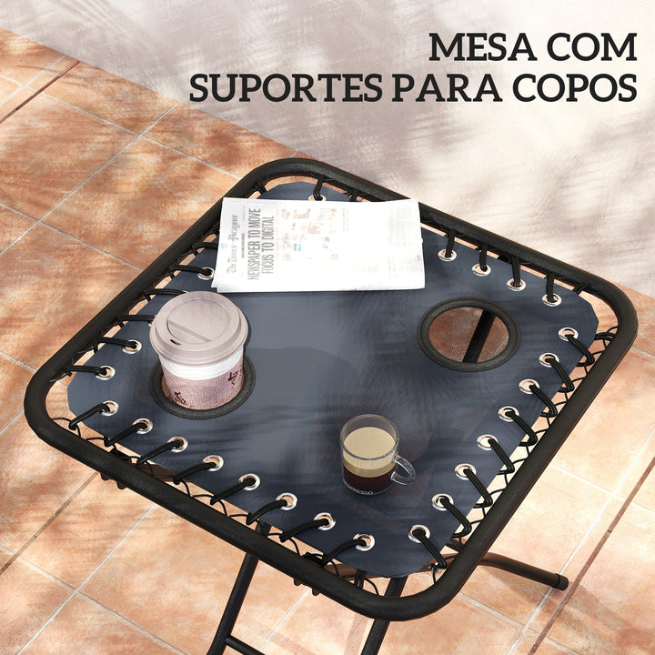 Conjunto de 2 Espreguiçadeiras Jardim Dobráveis com Mesa Auxiliar Porta-Copos Espreguiçadeiras de Gravidade Zero com Encosto Ajustável Apoios de Braço Removíveis para Pátio Piscina Cinza