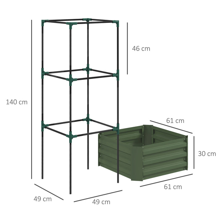 OutsunnyFloreira Grande para Exterior em Aço Galvanizado com Treliça para Plantas Trepadoras e Base Aberta para Pátio Terraço ou Varanda 61x61x140 cm Verde
