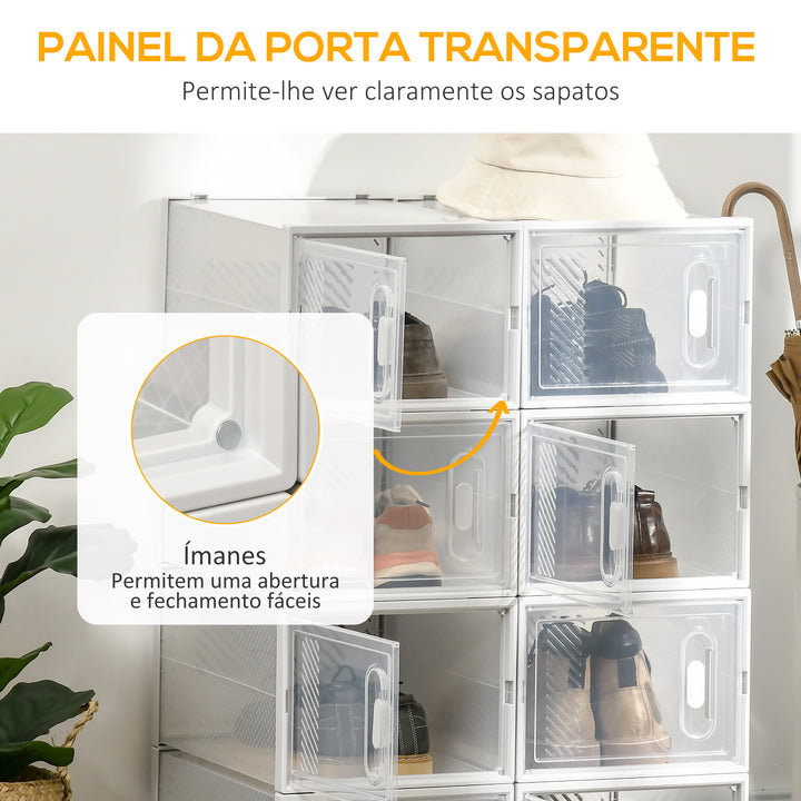 Armário Modular de Plástico Sapateira Modular com 8 Cubos Portas Magnéticas Organizador de Sapatos para Entrada Corredor Dormitório 28x36x21cm Transparente