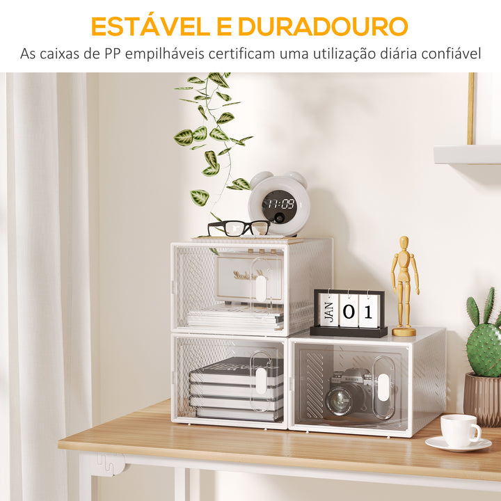 Armário Modular de Plástico Sapateira Modular com 8 Cubos Portas Magnéticas Organizador de Sapatos para Entrada Corredor Dormitório 28x36x21cm Transparente
