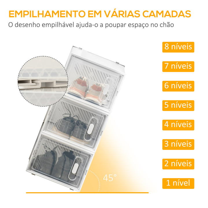 Armário Modular de Plástico Sapateira Modular com 8 Cubos Portas Magnéticas Organizador de Sapatos para Entrada Corredor Dormitório 28x36x21cm Transparente