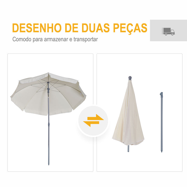 Guarda-sol de praia Ø200 cm de diâmetro com Telhado Inclinado Poste Destacável e pico inferior creme
