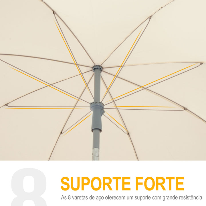 Guarda-sol de praia Ø200 cm de diâmetro com Telhado Inclinado Poste Destacável e pico inferior creme