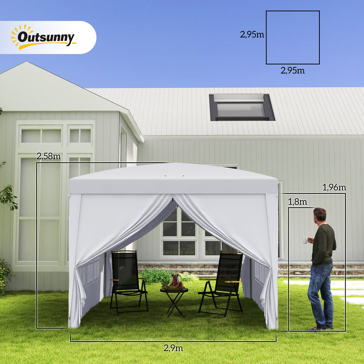 Tenda de Jardim com Paredes Laterais Amovíveis Janelas Porta com Zíper e Bolsa de Transporte 295x295x196-258 cm Branco