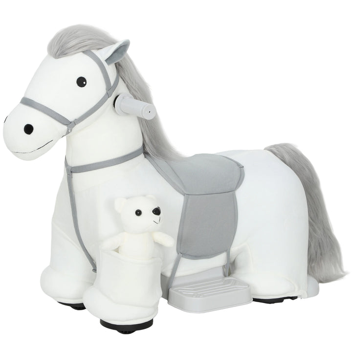 Cavalo Elétrico com Música Bateria 6V Brinquedo Elétrico Toque Suave Rodas Silenciosas de PU Movimento para a Frente Prenda para Crianças dos 1,5 aos 5 Anos 74x34x51 cm Branco