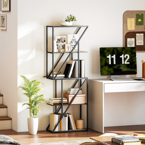 Estante de 5 Níveis Estante para Livros Estilo Industrial com Prateleiras Abertas e Estrutura de Aço para Sala de Estar Quarto e Escritório 60x30x165 cm Madeira e Preto