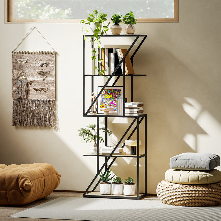 Estante de 5 Níveis Estante para Livros Estilo Industrial com Prateleiras Abertas e Estrutura de Aço para Sala de Estar Quarto e Escritório 60x30x165 cm Madeira e Preto