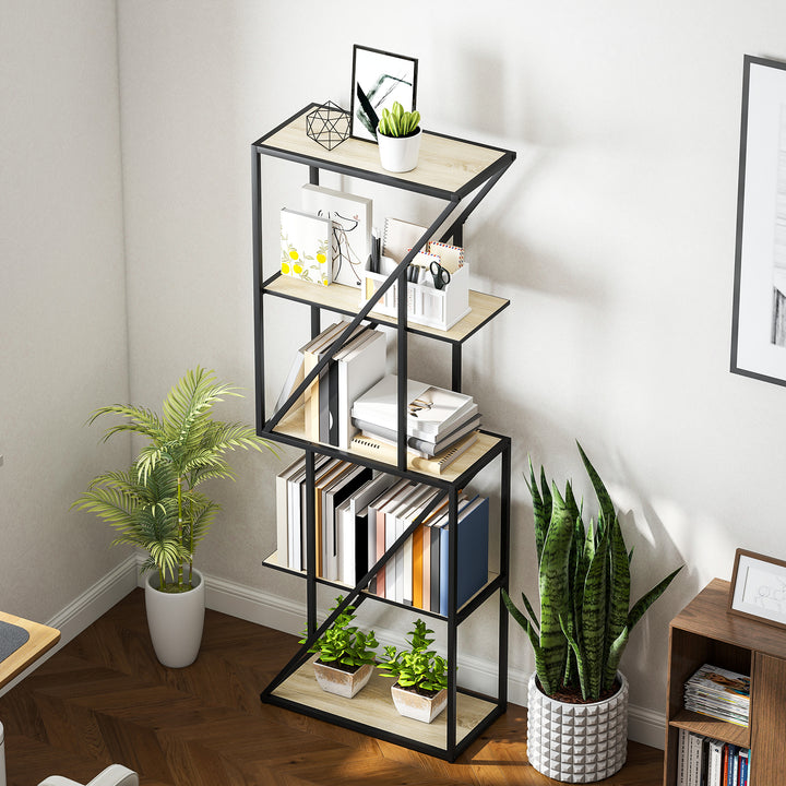 Estante de 5 Níveis Estante para Livros Estilo Industrial com Prateleiras Abertas e Estrutura de Aço para Sala de Estar Quarto e Escritório 60x30x165 cm Madeira e Preto
