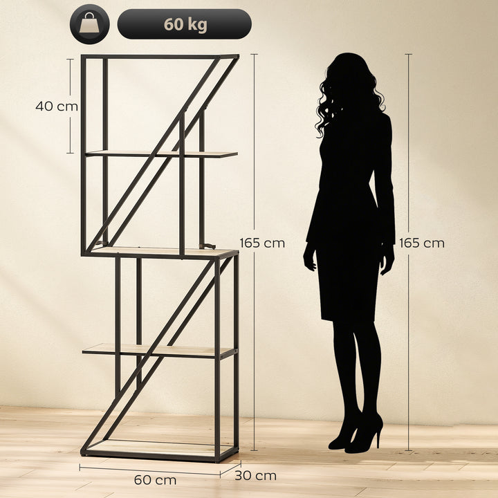 Estante de 5 Níveis Estante para Livros Estilo Industrial com Prateleiras Abertas e Estrutura de Aço para Sala de Estar Quarto e Escritório 60x30x165 cm Madeira e Preto