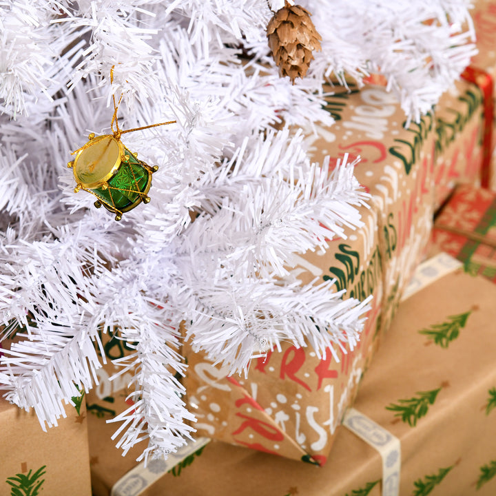 Árvore de Natal Artificial 150cm com 680 Ramos de PVC 48 Decorações Incluidas Suporte Metálico Decoração de Natal para Interiores F85x150cm Branco