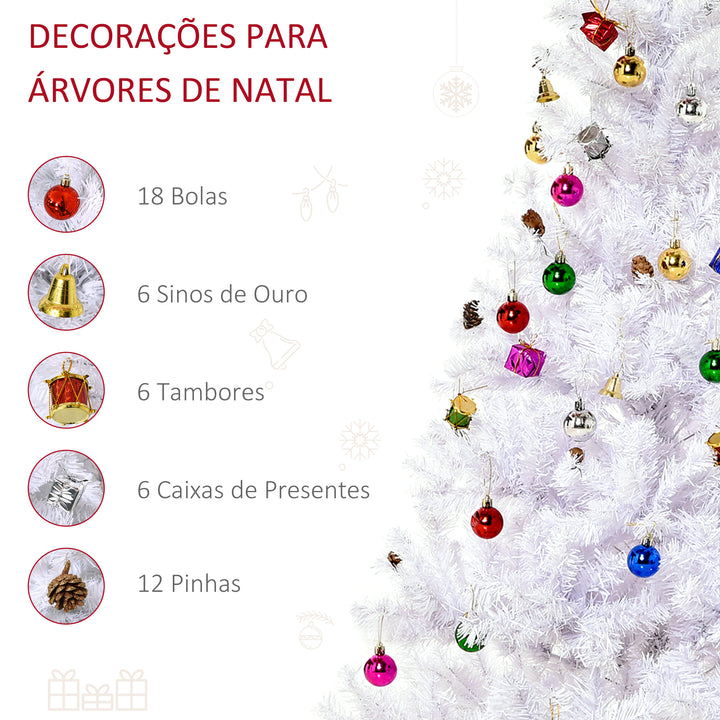 Árvore de Natal Artificial 150cm com 680 Ramos de PVC 48 Decorações Incluidas Suporte Metálico Decoração de Natal para Interiores F85x150cm Branco