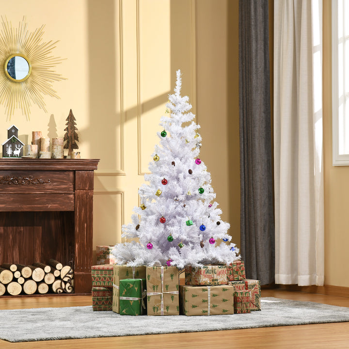 Árvore de Natal Artificial 150cm com 680 Ramos de PVC 48 Decorações Incluidas Suporte Metálico Decoração de Natal para Interiores F85x150cm Branco