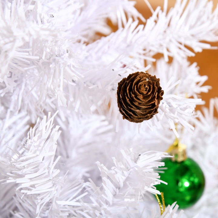 Árvore de Natal Artificial 150cm com 680 Ramos de PVC 48 Decorações Incluidas Suporte Metálico Decoração de Natal para Interiores F85x150cm Branco