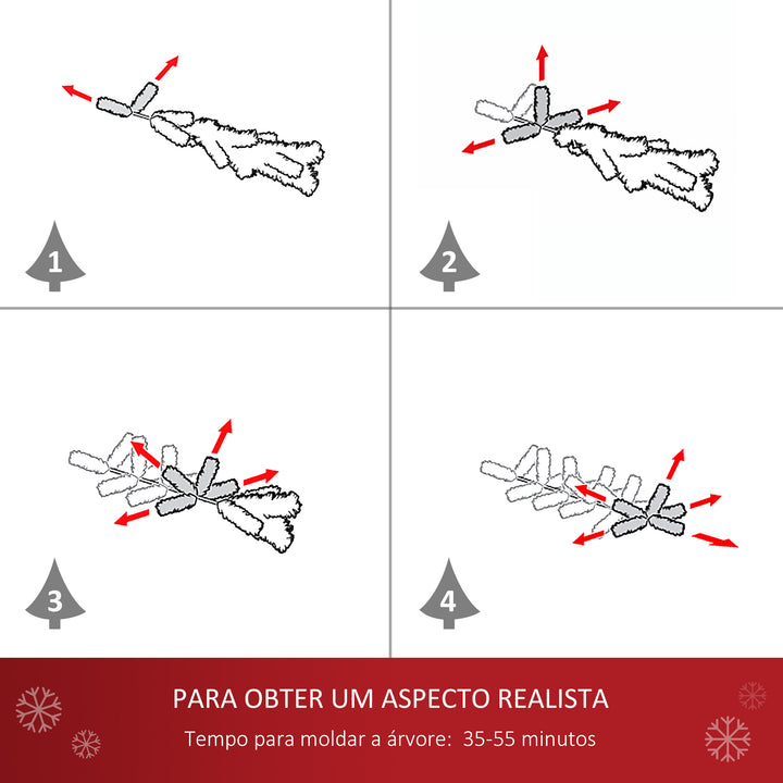 Árvore de Natal Artificial 150cm com 680 Ramos de PVC 48 Decorações Incluidas Suporte Metálico Decoração de Natal para Interiores F85x150cm Branco